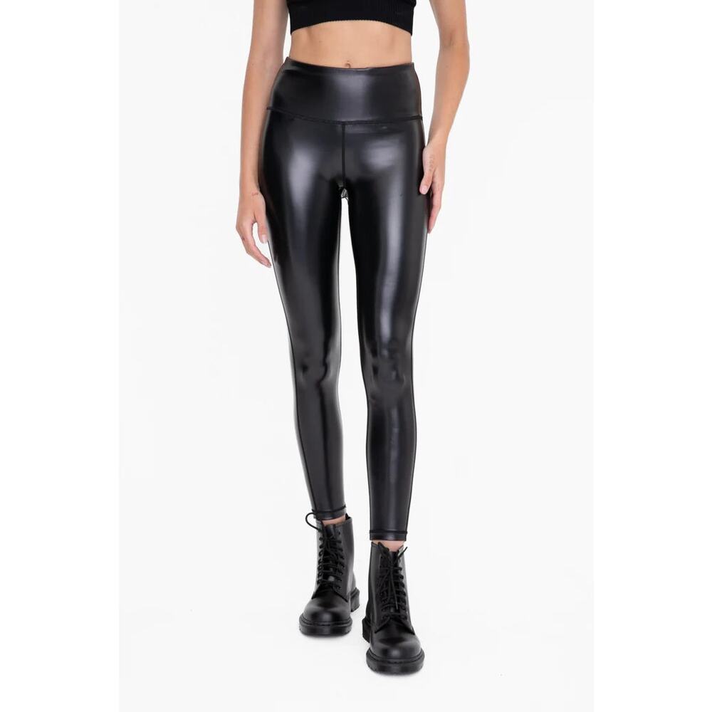 Mono B Glossy Liquid Leggings Faux Leather Vegan Black NWT 1XL